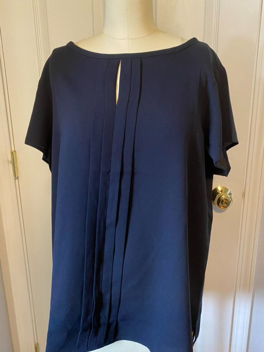 Land's End Short-sleeve Navy Blue Blouse, Size 16, NWOT